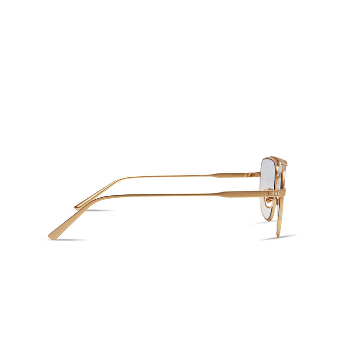 Gold-framed eyeglasses on a white background
